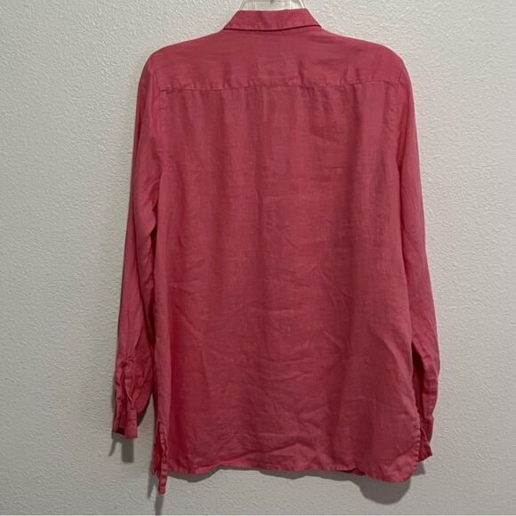 J Jill Linen Pink Essential Button Down Oversized Tunic Split Hem Top M - Picture 9 of 10